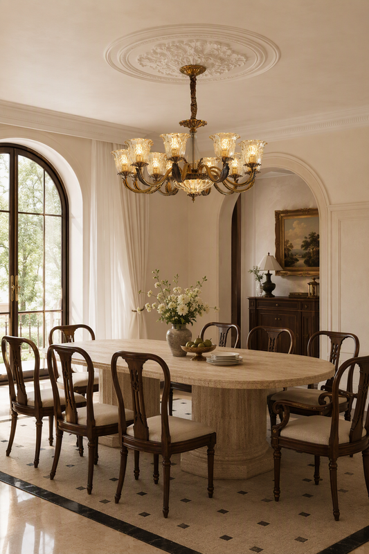 Antique Brass Fluted Glass Chandelier