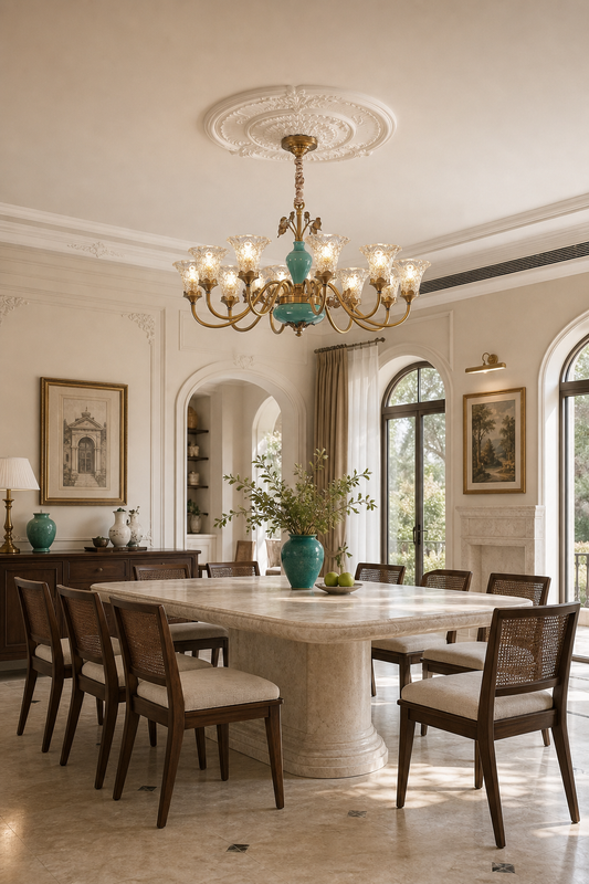 Turquoise Blue Ceramic Brass Chandelier