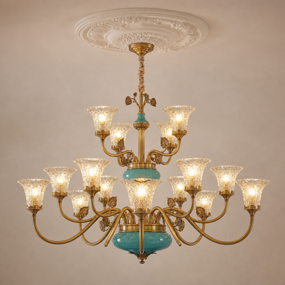 Turquoise Blue Ceramic Two-Tier Chandelier