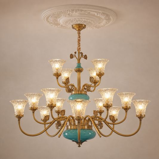 
Turquoise Blue Ceramic Two-Tier Chandelier
