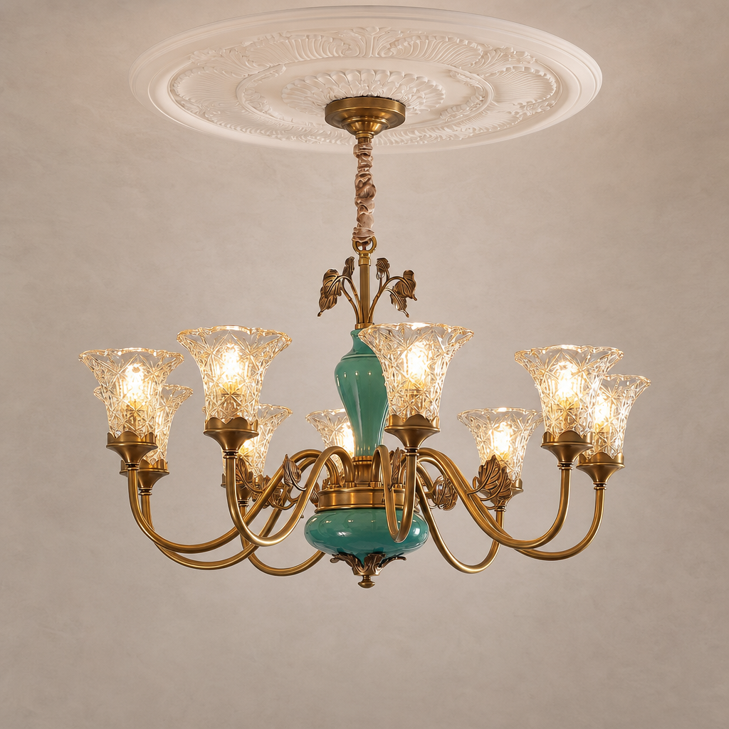 
Turquoise Blue Ceramic Brass Chandelier