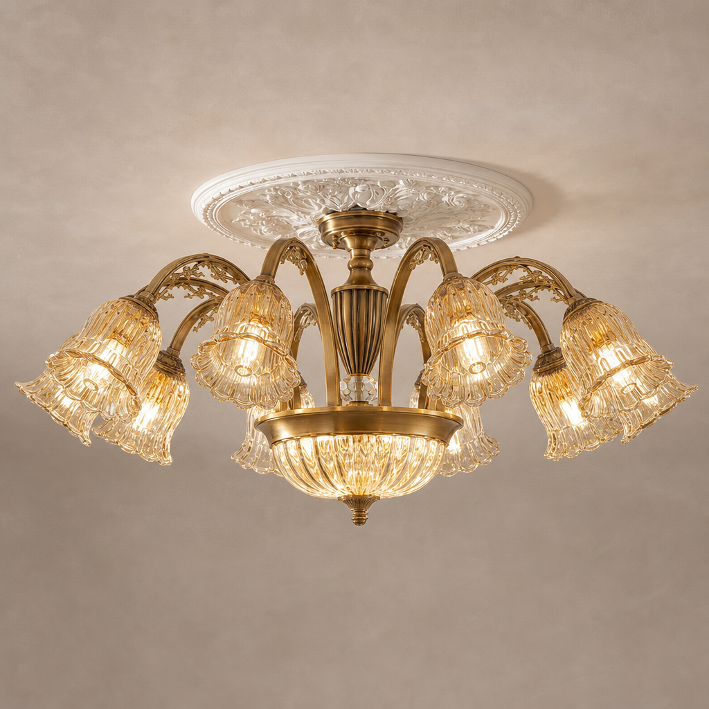
classic American Brass Floral Crystal Ceiling lamp