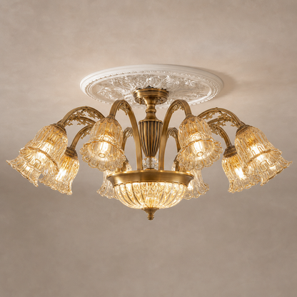 classic American Brass Floral Crystal Ceiling lamp