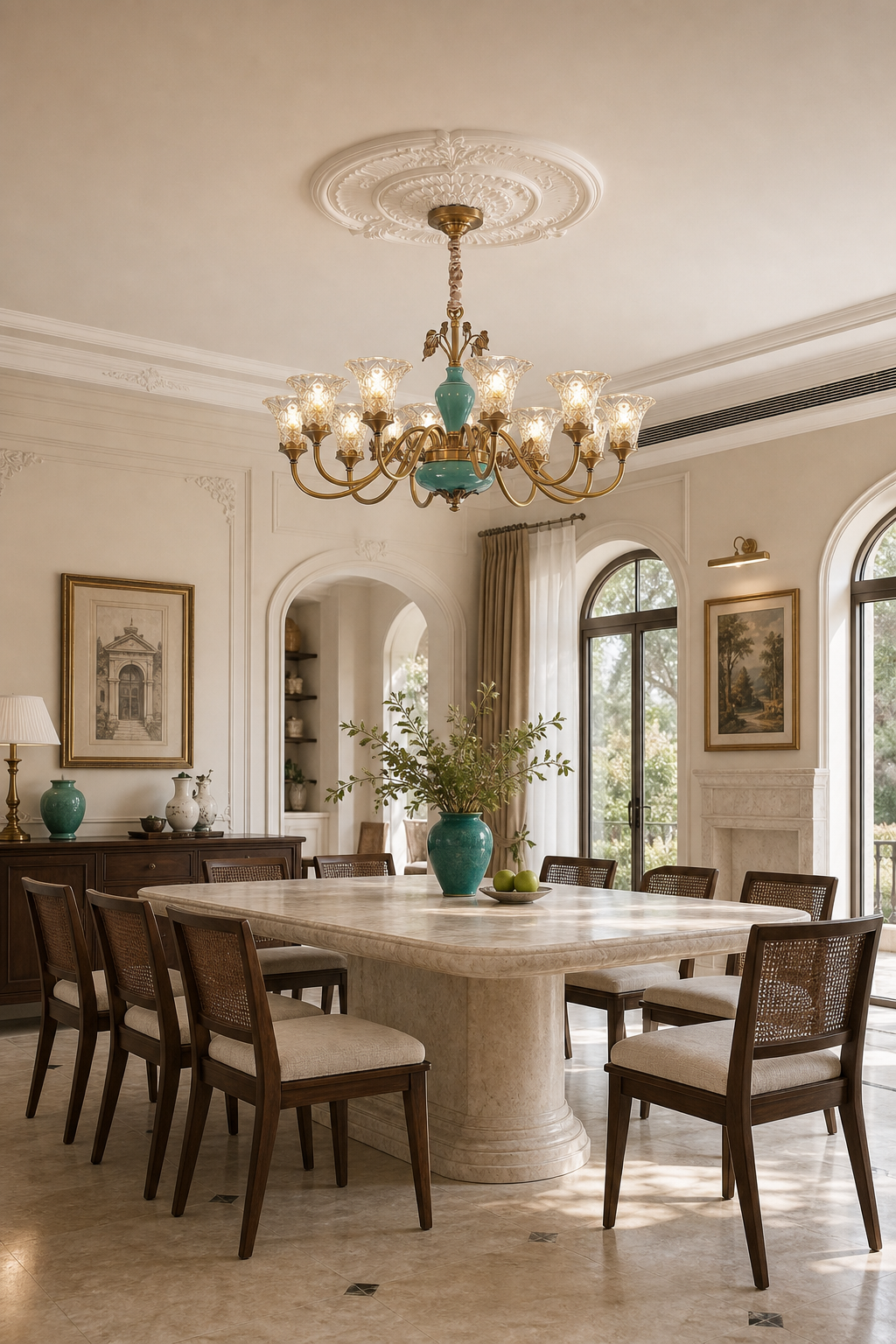 
Turquoise Blue Ceramic Brass Chandelier