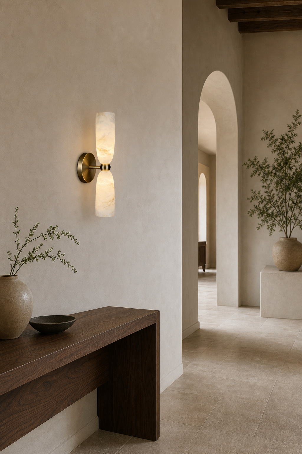 
Double Alabaster Cylinder Wall Sconce