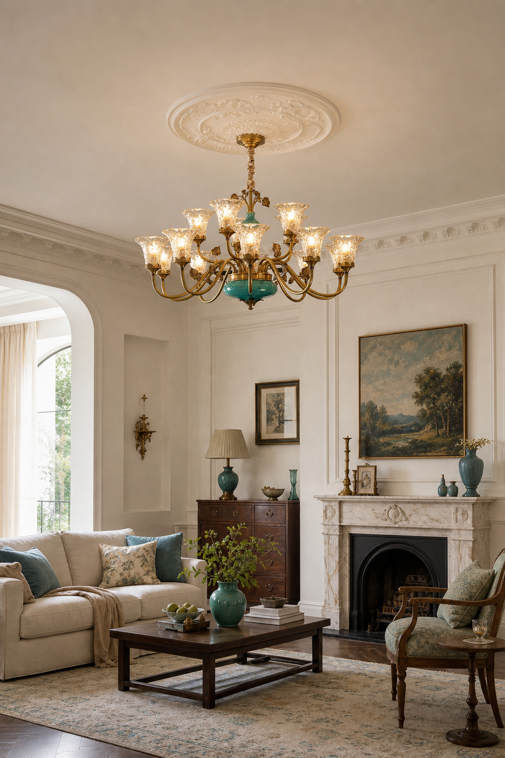 
Turquoise Blue Ceramic Two-Tier Chandelier