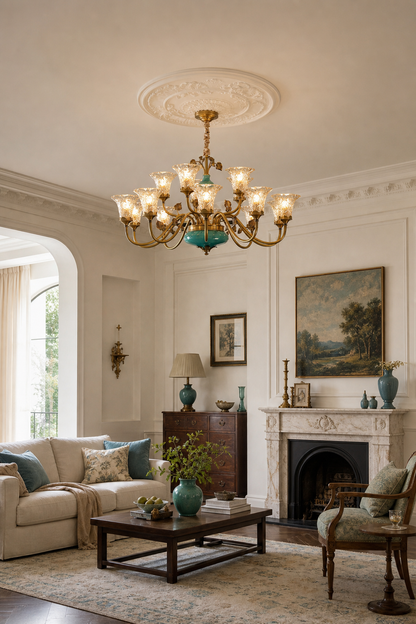 Turquoise Blue Ceramic Two-Tier Chandelier