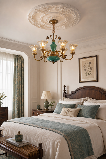 Turquoise Blue Ceramic Brass Chandelier