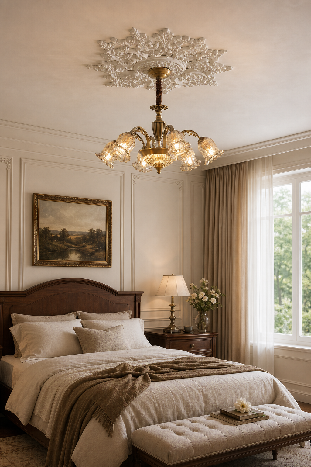 
Vintage Brass Floral crystal Chandelier