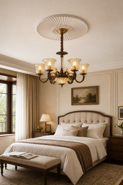 Antique Brass Fluted Glass Chandelier