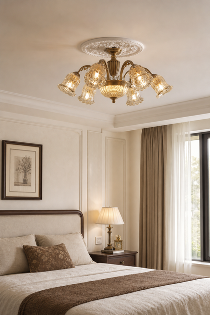 classic American Brass Floral Crystal Ceiling lamp