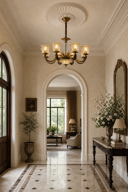 Antique Brass Fluted Glass Chandelier