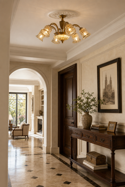 classic American Brass Floral Crystal Ceiling lamp
