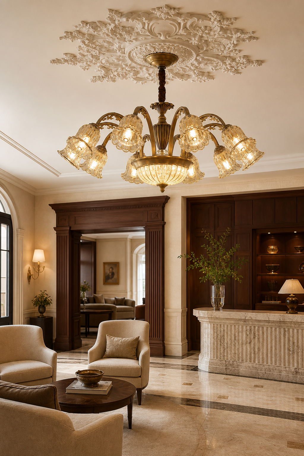 
Vintage Brass Floral crystal Chandelier