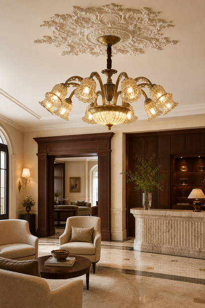 Vintage Brass Floral crystal Chandelier
