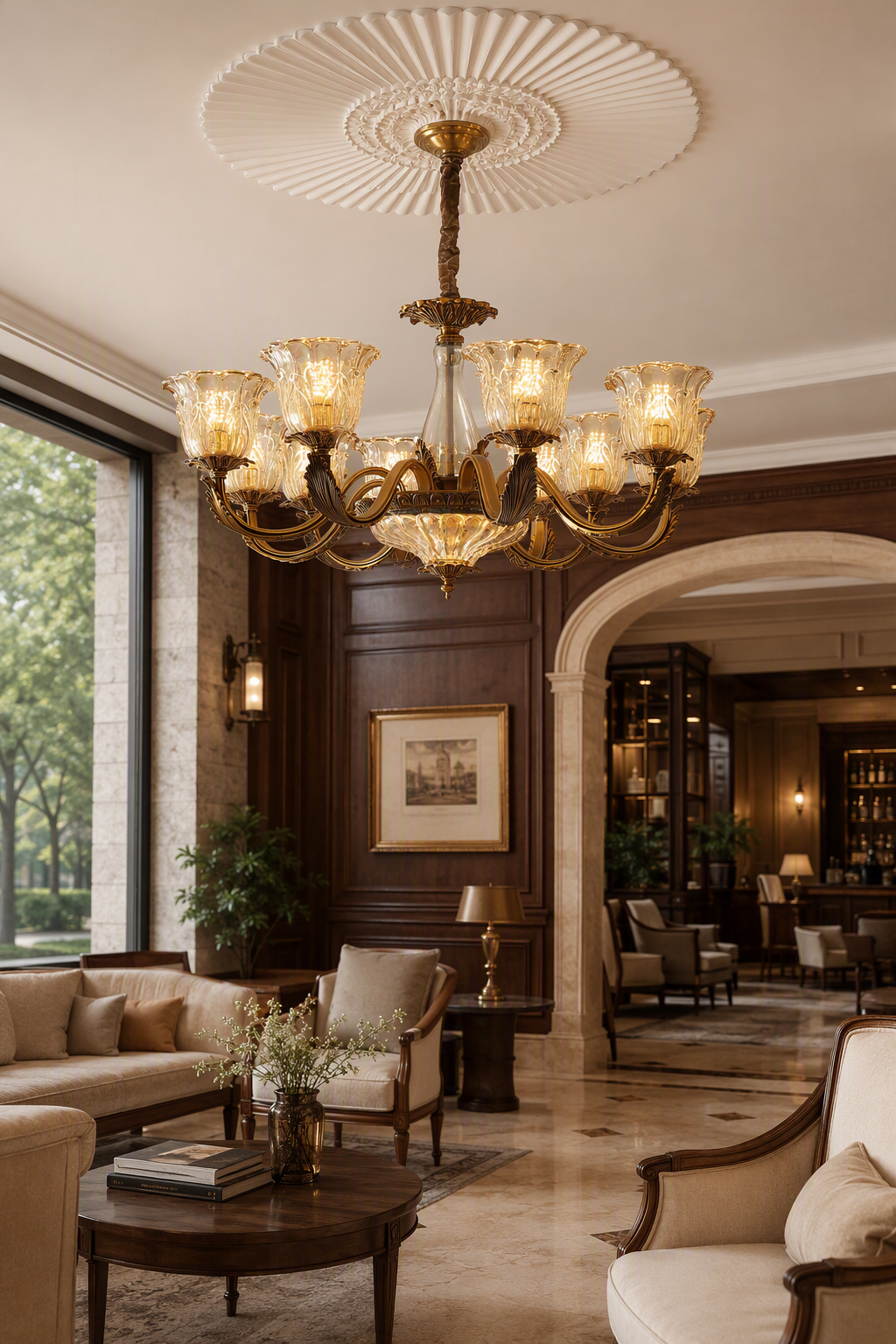 
Antique Brass Fluted Glass Chandelier