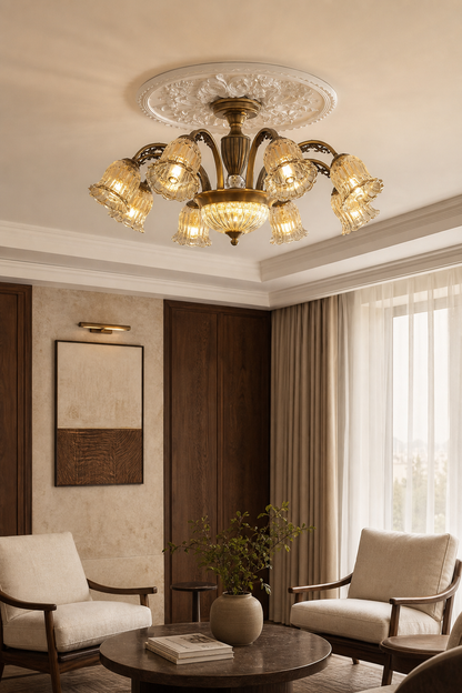 classic American Brass Floral Crystal Ceiling lamp