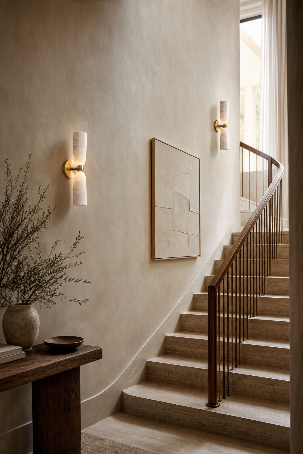 
Double Alabaster Cylinder Wall Sconce