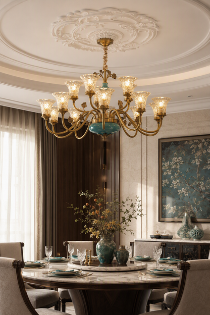 Turquoise Blue Ceramic Two-Tier Chandelier
