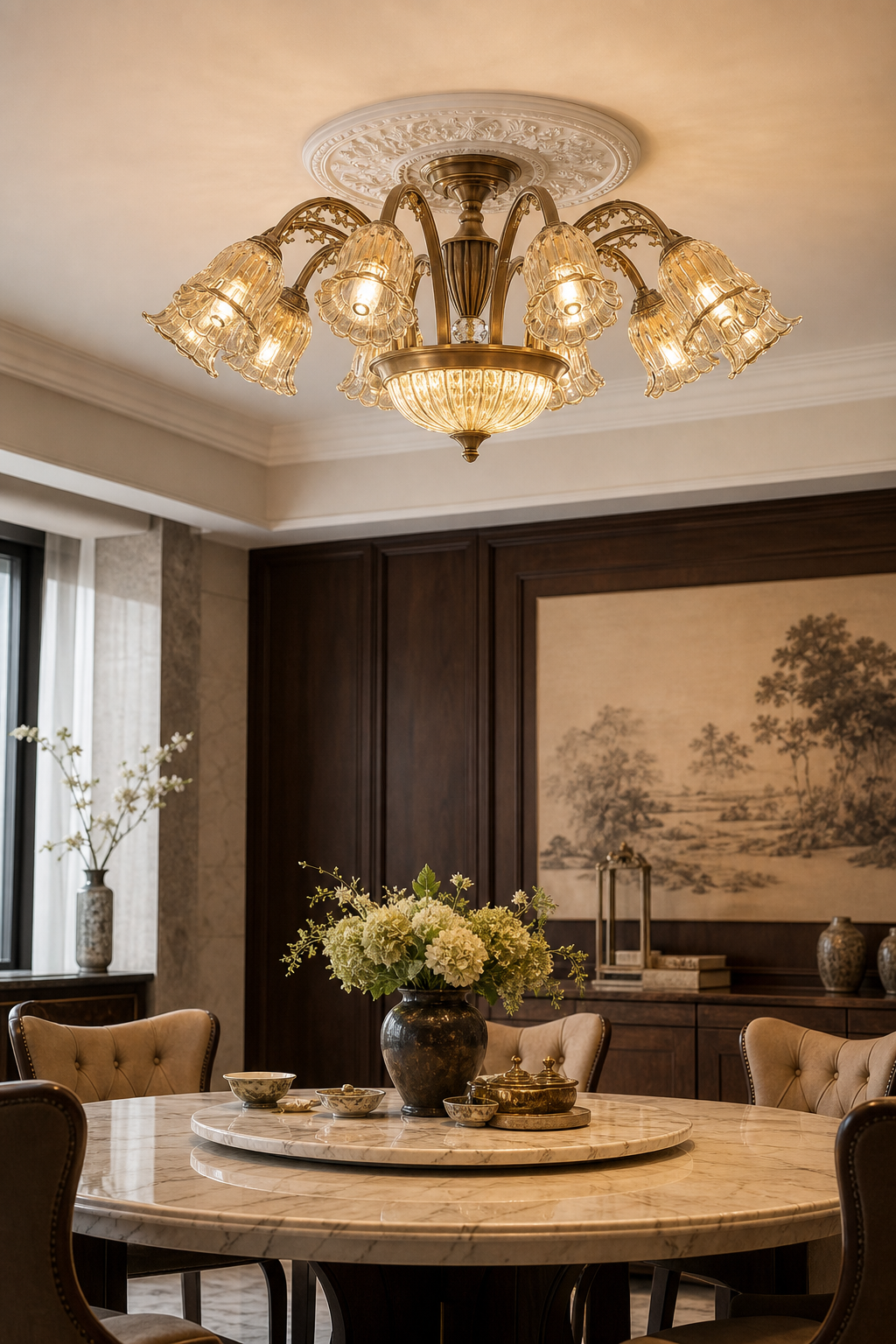 
classic American Brass Floral Crystal Ceiling lamp