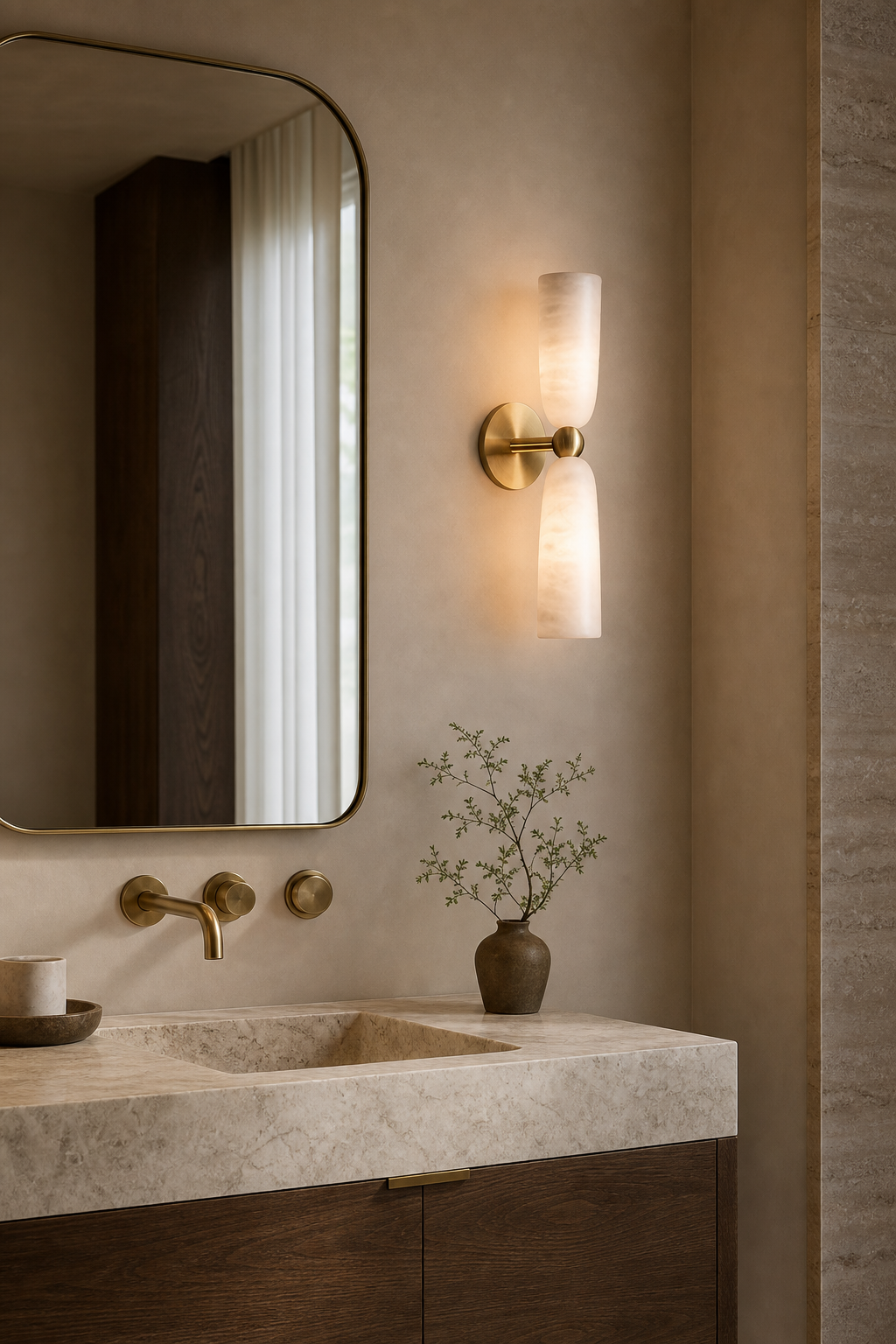 
Double Alabaster Cylinder Wall Sconce