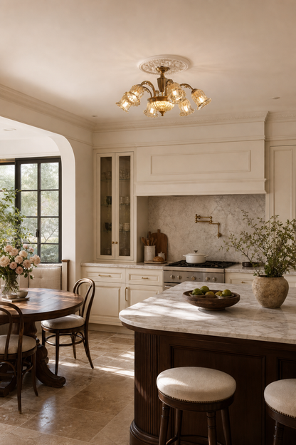 classic American Brass Floral Crystal Ceiling lamp