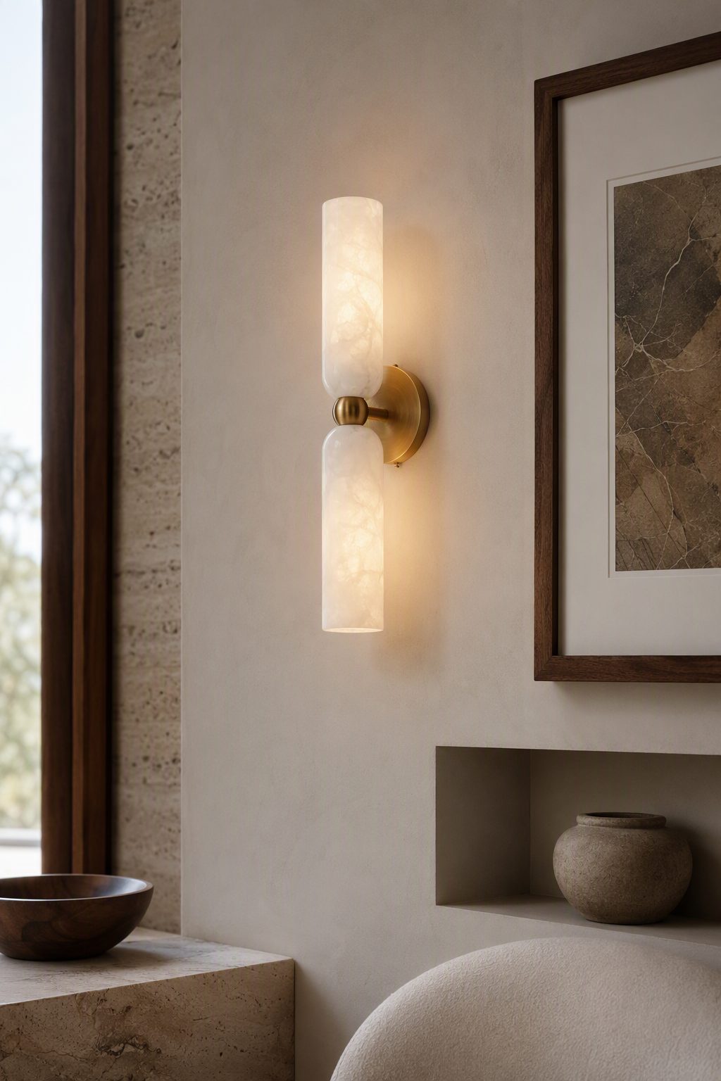 
Double Alabaster Cylinder Wall Sconce