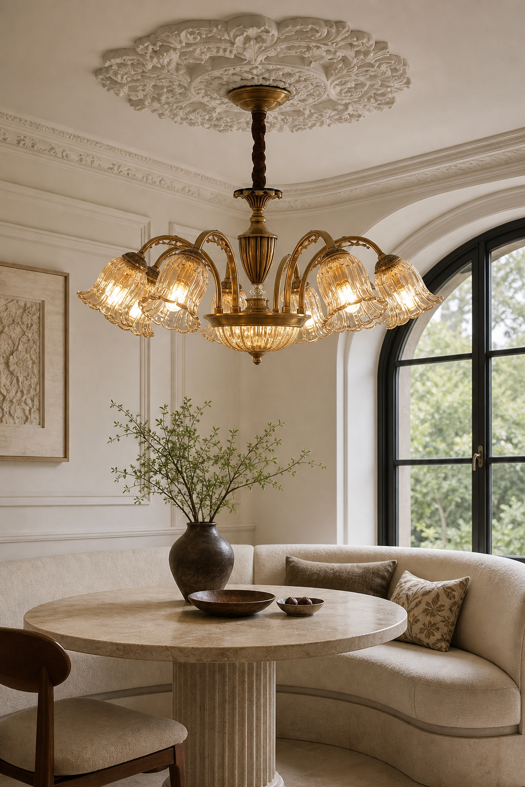 
Vintage Brass Floral crystal Chandelier