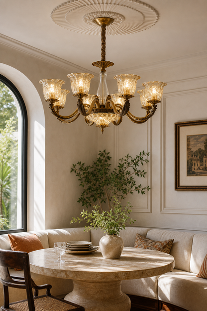 Antique Brass Fluted Glass Chandelier