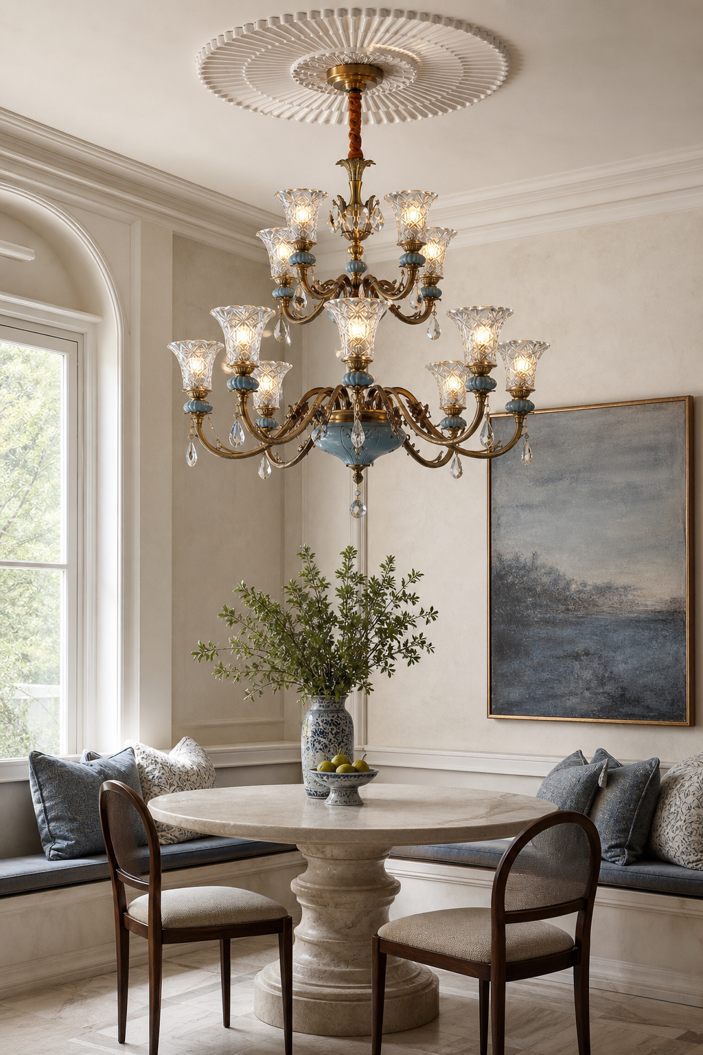 
Blue Glazed Ceramic Two-Tier Chandelier