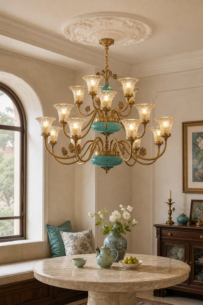 Turquoise Blue Ceramic Two-Tier Chandelier