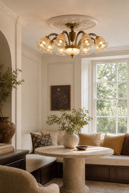 classic American Brass Floral Crystal Ceiling lamp