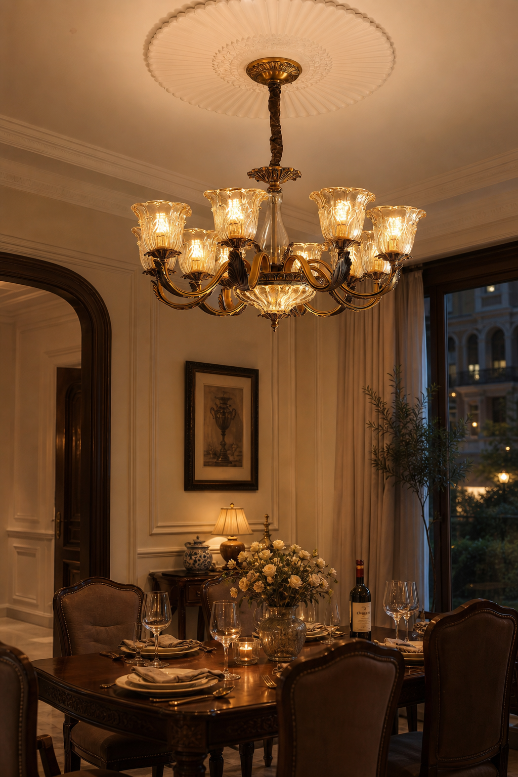 
Antique Brass Fluted Glass Chandelier