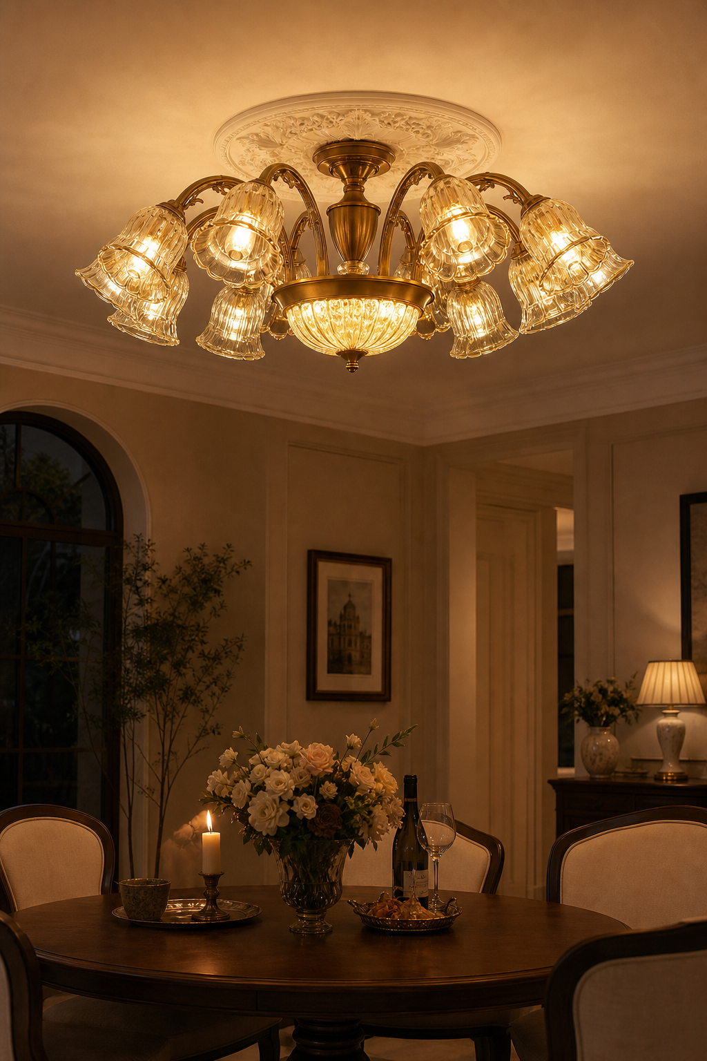 
classic American Brass Floral Crystal Ceiling lamp