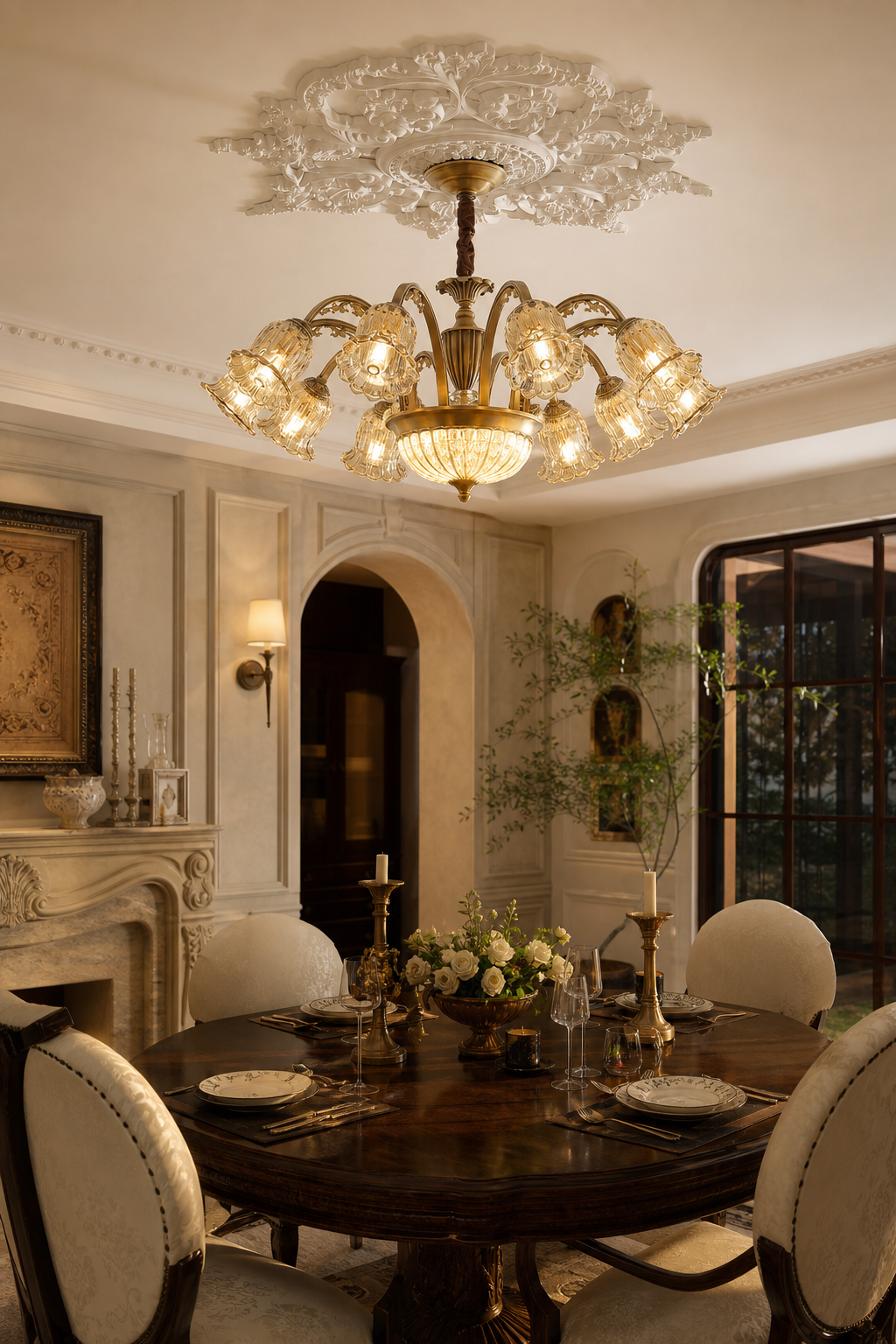 
Vintage Brass Floral crystal Chandelier