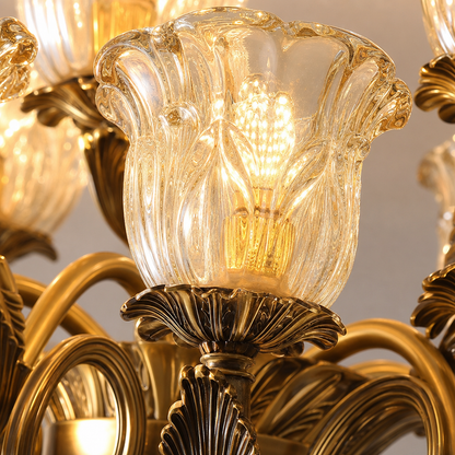 Antique Brass Fluted Glass Chandelier