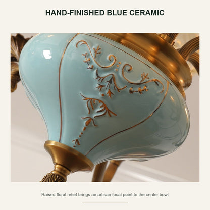 Blue Glazed Ceramic Two-Tier Chandelier