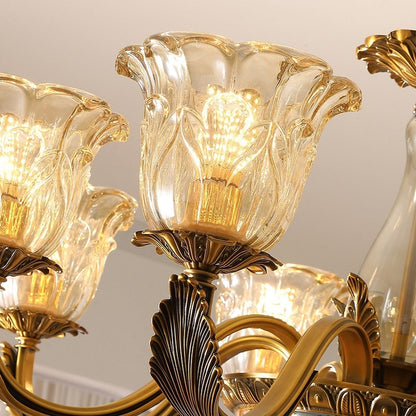 Antique Brass Fluted Glass Chandelier