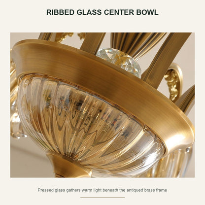 classic American Brass Floral Crystal Ceiling lamp