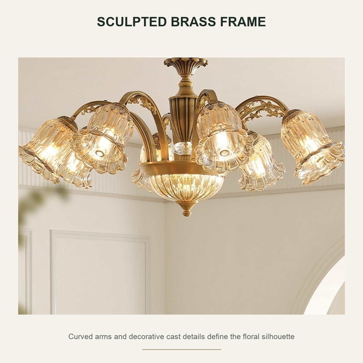 
Vintage Brass Floral crystal Chandelier