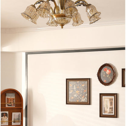 classic American Brass Floral Crystal Ceiling lamp