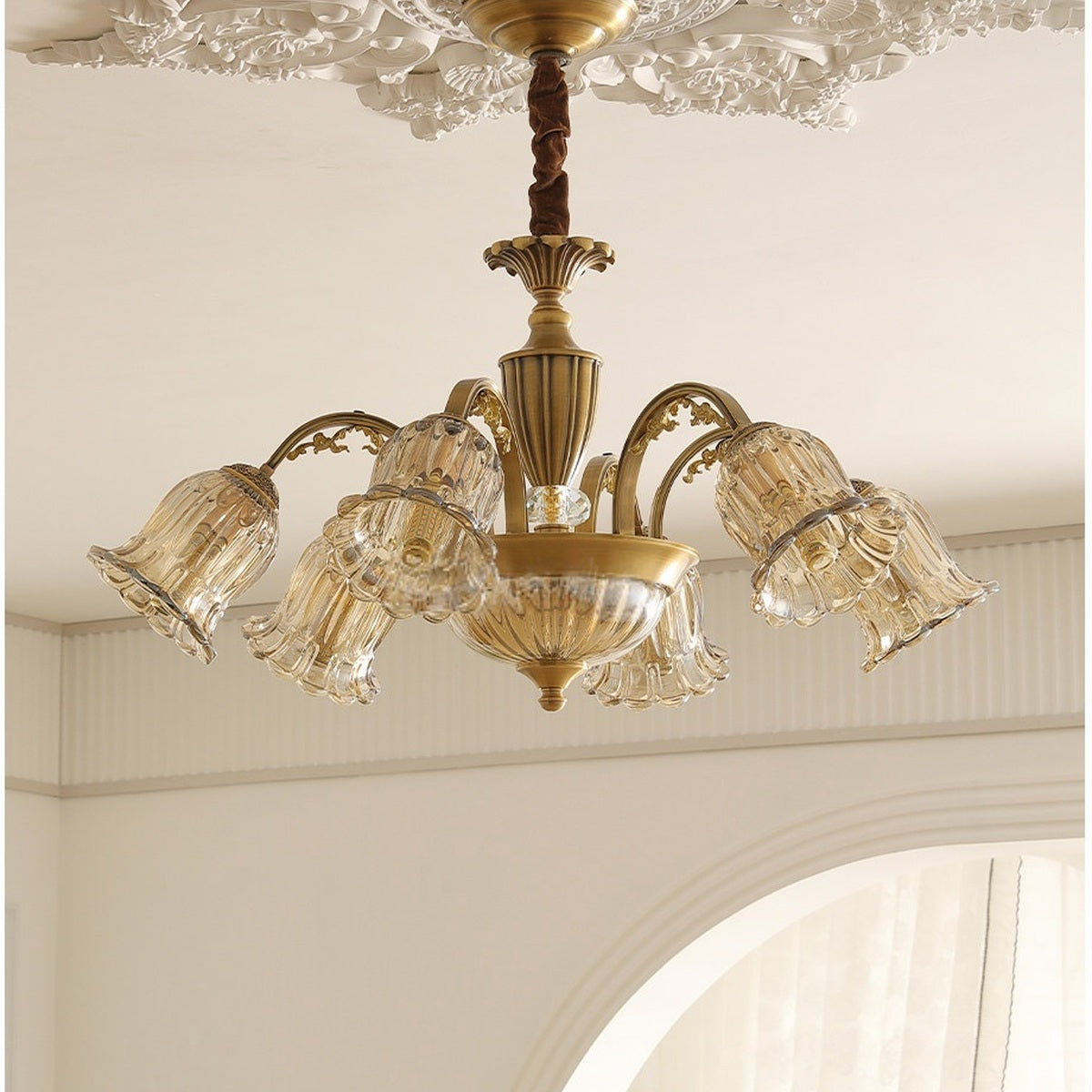 
Vintage Brass Floral crystal Chandelier