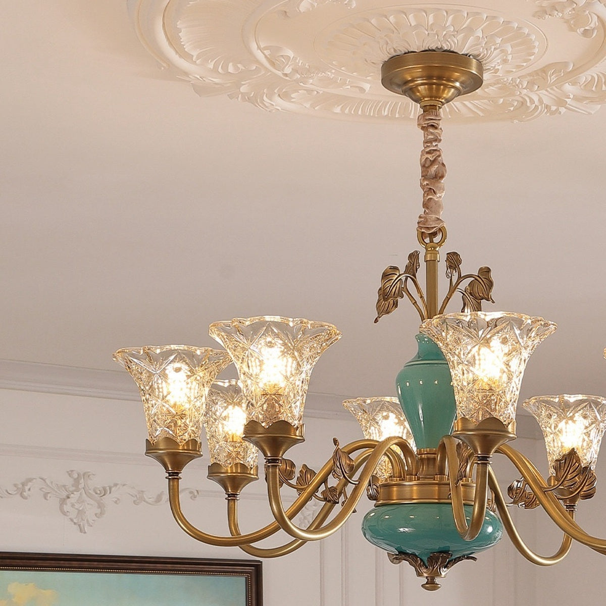 
Turquoise Blue Ceramic Brass Chandelier
