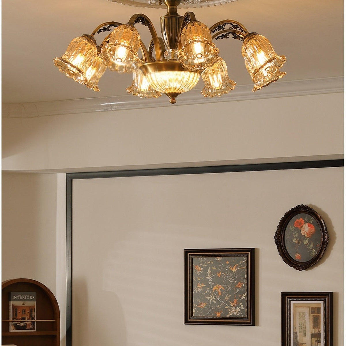 
classic American Brass Floral Crystal Ceiling lamp