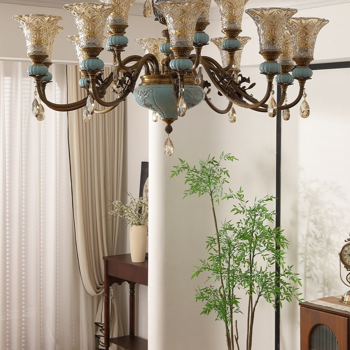 
Blue Glazed Ceramic Two-Tier Chandelier