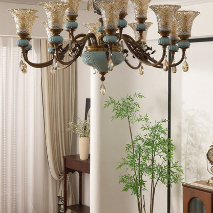 Blue Glazed Ceramic Two-Tier Chandelier