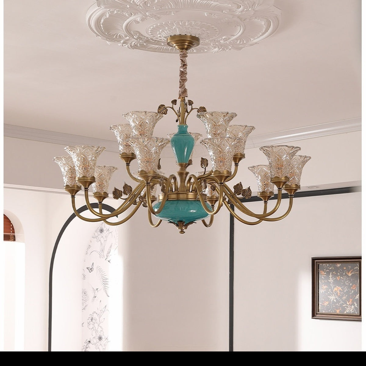 
Turquoise Blue Ceramic Two-Tier Chandelier