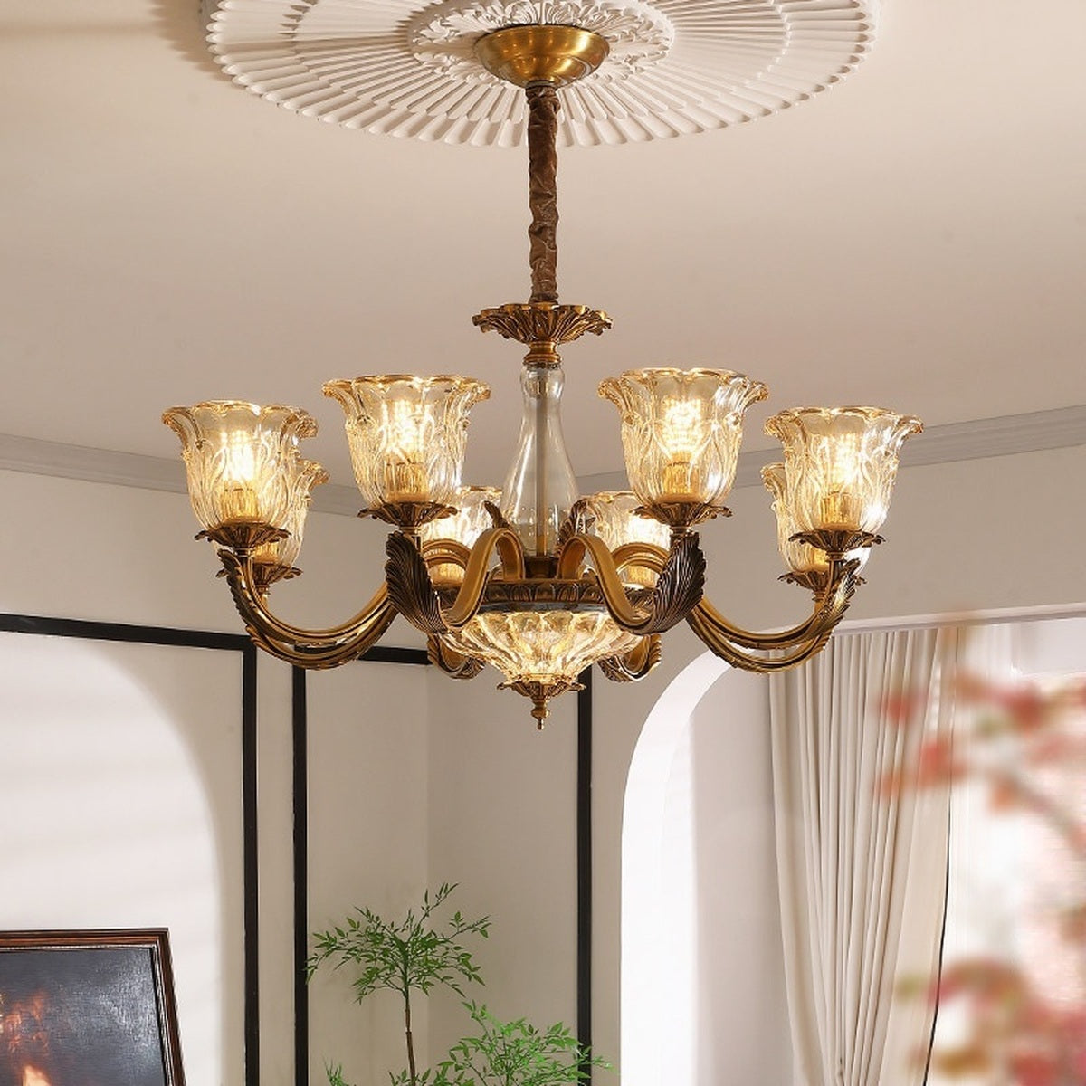
Antique Brass Fluted Glass Chandelier